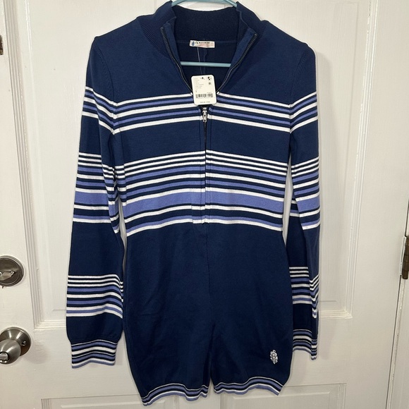 Free People Striped Navy Knit Long Sleeve Romper Small - Picture 3 of 6